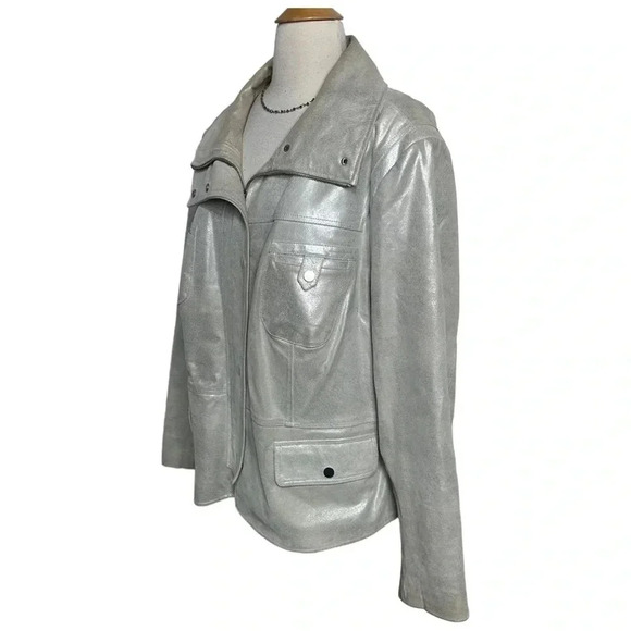 Bradley Bayou Metallic Silver leather moto biker with 4 front pockets size 2X - Picture 3 of 7